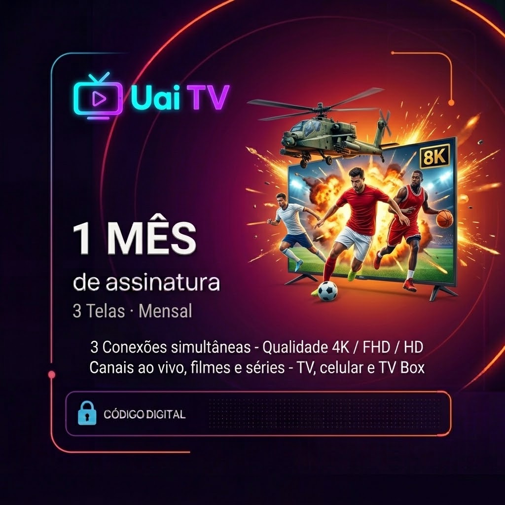 Uai TV · Gift Card Digital · 3 Telas · Mensal (1 Mês) | Varelle