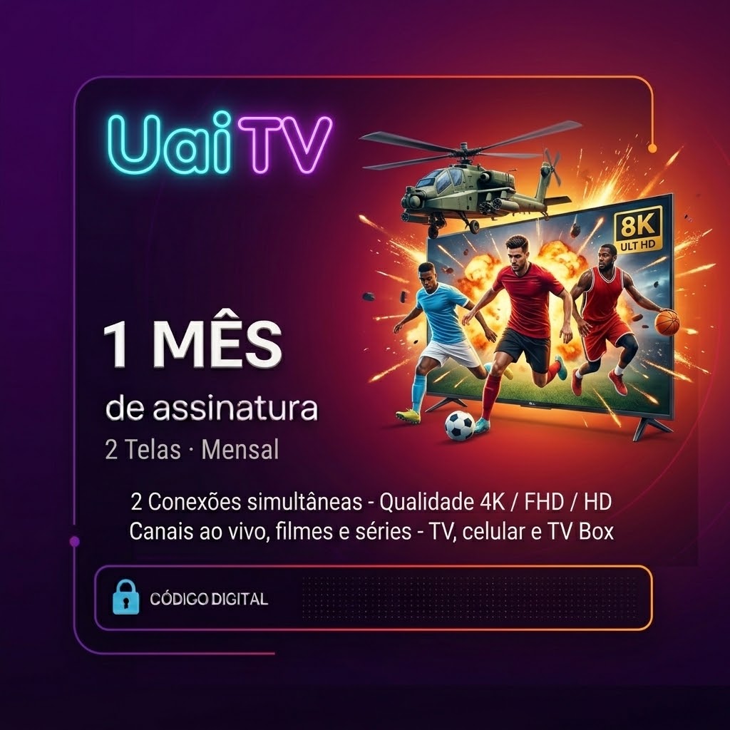 Uai TV · Gift Card Digital · 2 Telas · Mensal (1 Mês) | Varelle