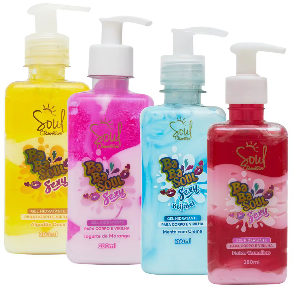 Kit Babasoul Soul Cosméticos · 4 Géis Hidratantes Beijáveis para Corpo e Virilha | Varelle