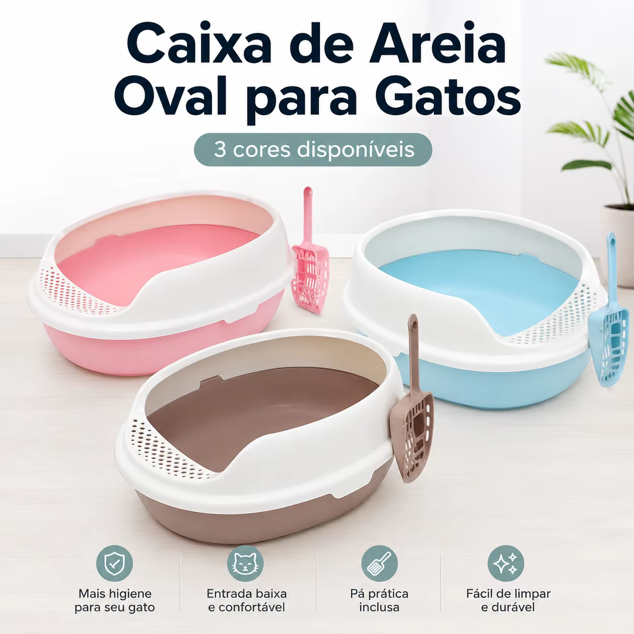 Caixa de Areia para Gatos · Semifechada Antirrespingo com Pá | Varelle