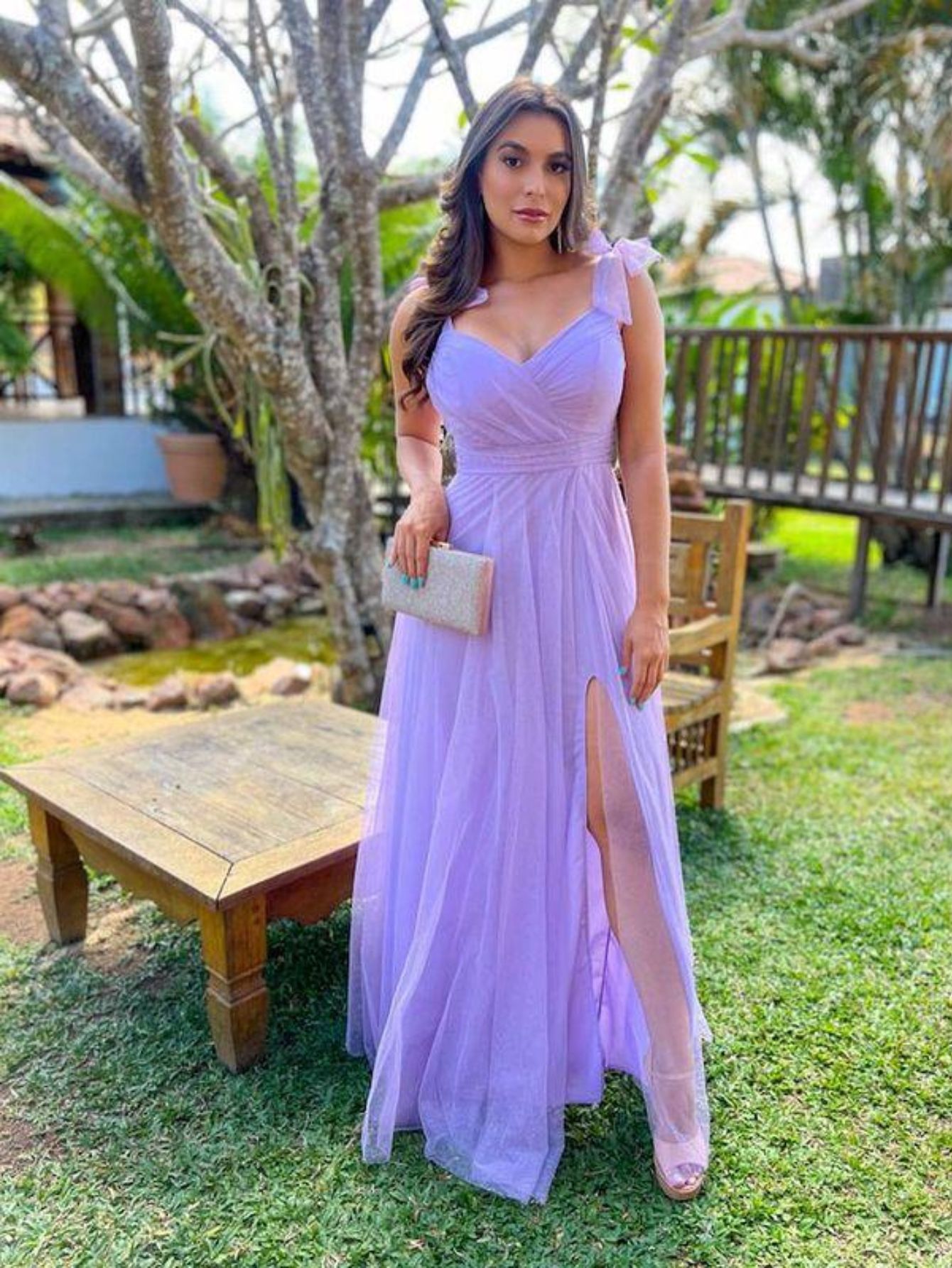 Vestido de Festa Mali em Tule Brilhoso · Alças e Laço | Varelle
